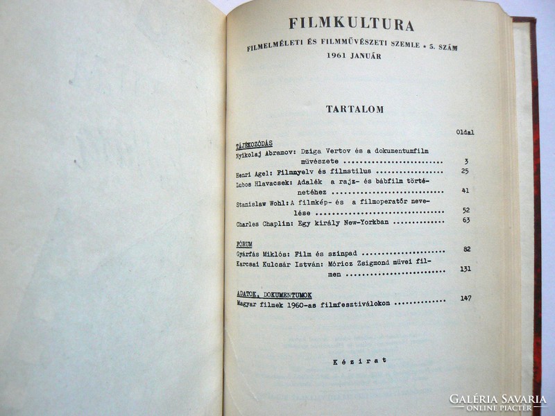 FILMKULTÚRA 1960 JAN.-1961 JAN.(1.-2.-3.-4-5. SZÁM; CSAK 300 PÉLDÁNY) RITKASÁG, KÖNYV JÓ ÁLLAPOTBAN