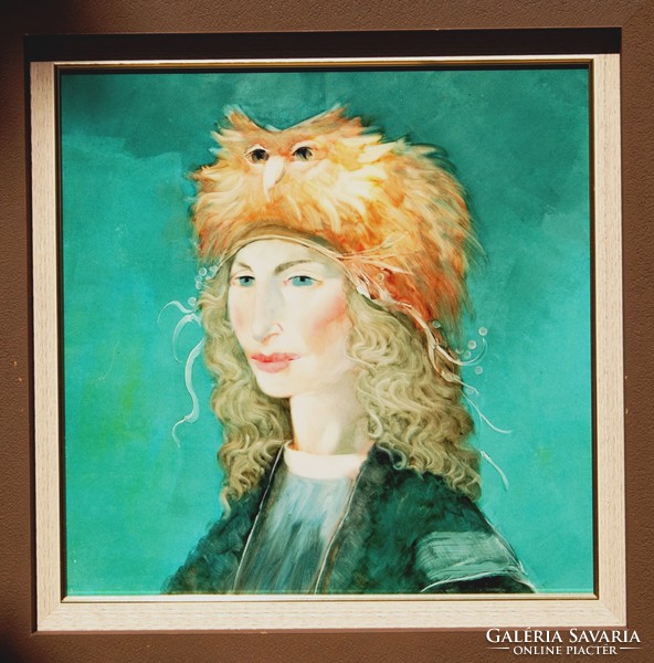 Hartmann Kitty: Madárasszony (Bird Woman) - keretezett festmény eredetigazolással