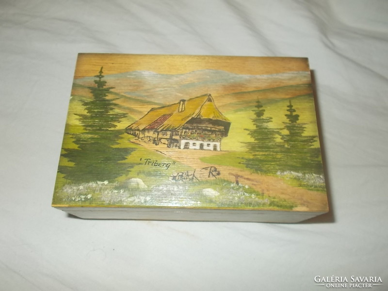 Régi kézzel festett fa zenélő doboz ékszerdoboz  fadoboz