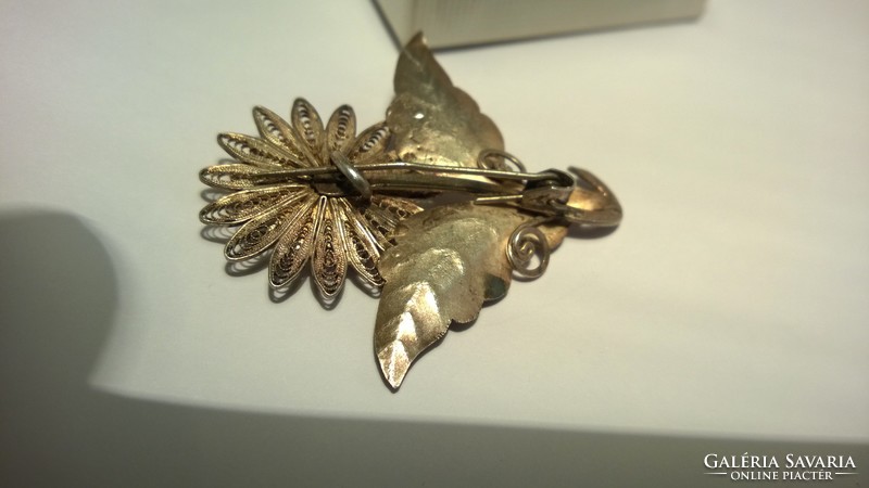 Antik-Ezüst filigrán virágbross-kitűző jelz., dekoratív-ajándékba is