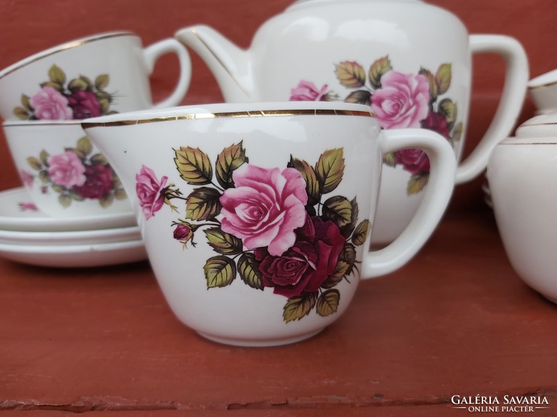 Gránit Gyönyörű rózsás 4 személyes teáskészlet, Gyűjtői darab
