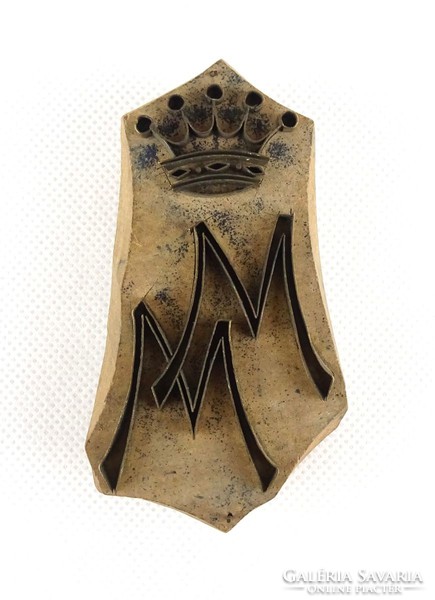 1C346 Antik koronás M.M. monogramos kékfestő nyomó