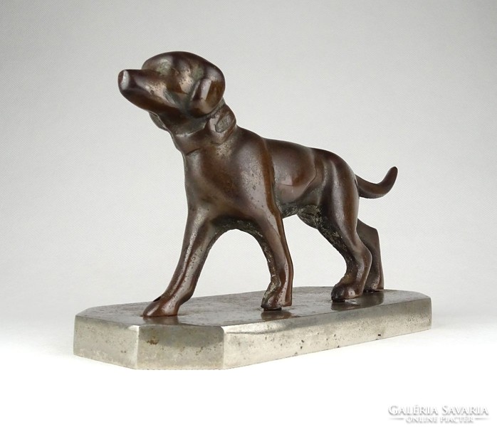 1C281 Régi bronzírozott öntöttvas kutya, kölyök vizsla szobor 19 cm