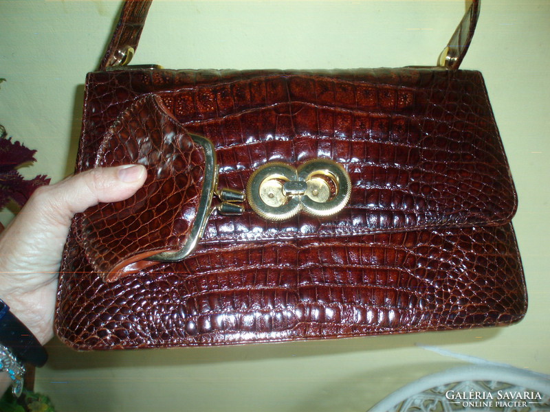 Vintage thick crocodile leather handbag