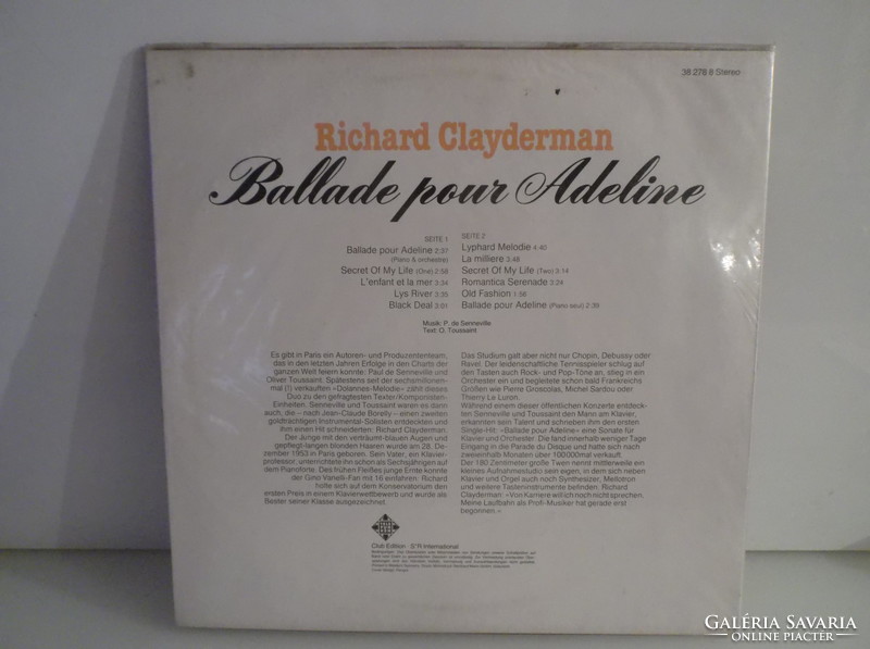 Lemez - BAKELIT - NYUGATNÉMET - BALLADE POUR ADELINE - RICHARD CLAYDERMAN- ÚJSZERŰ ÁLLAPOT