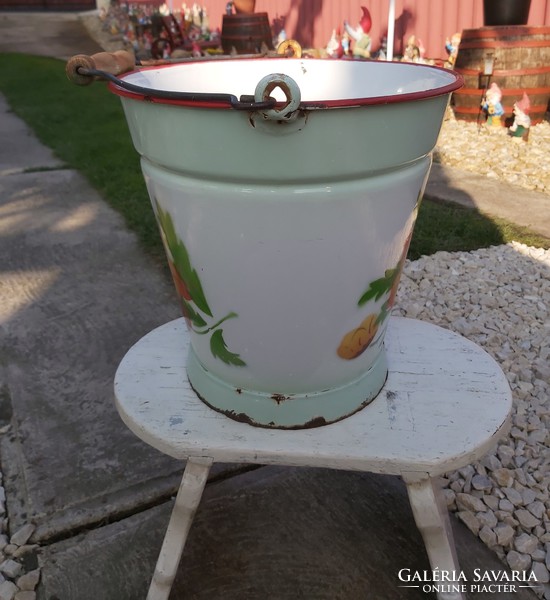 Beautiful Bonyhád enamel flower bucket, bucket, nostalgia, collectible piece, peasant decoration