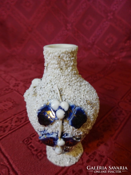 Mini porcelán váza, kobalt kék levél díszítéssel, magassága 8 cm. Vanneki!