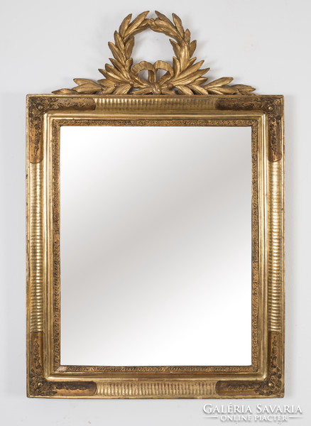 Gilded wooden framed mirror with laurel wreath decoration