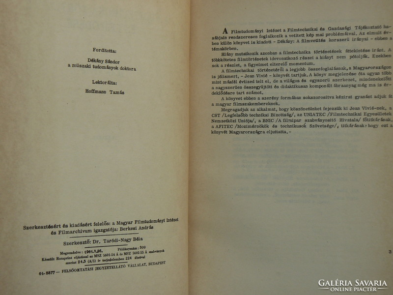 FILMTECHNIKA-FILMGAZDASÁG A FILMTECHNIKA TÖRTÉNETE ÉS FEJLŐDÉSE 1961 JEAN VIVIÉ 300 PÉLDÁNY KÖNYV