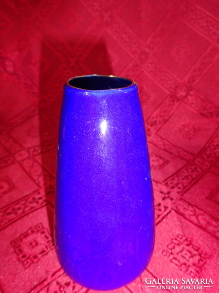 Japán porcelán váza, kobalt kék alap, arany szegély, magassága 11 cm. Vanneki!