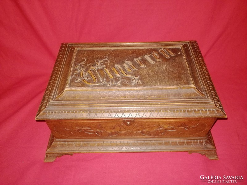 Antique beautiful carved Art Nouveau cigarette in wooden box