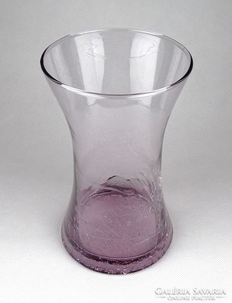 1C489 Művészi olasz design üveg lila fátyolüveg váza 17 cm