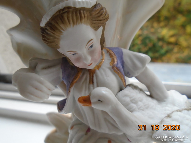 1847 Portheim&Sohn Libát etető barokk hölgy figurális gyertyatartó,S&P mélynyomott jel