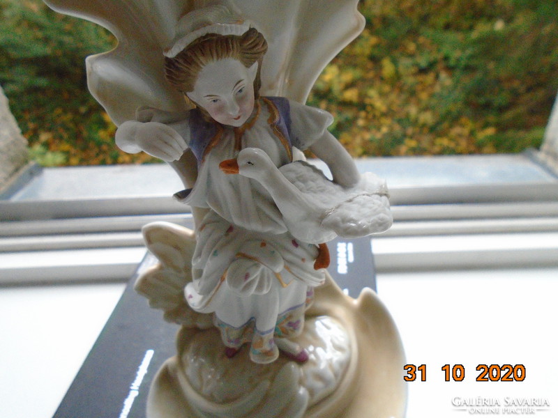 1847 Portheim&Sohn Libát etető barokk hölgy figurális gyertyatartó,S&P mélynyomott jel