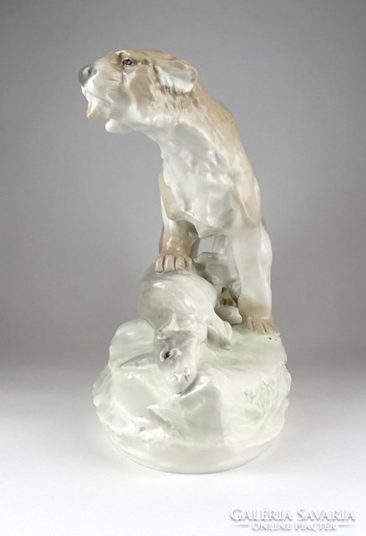 1C378 Régi hatalmas osztrák Amphora nőstény oroszlán porcelán szobor 42.5 cm