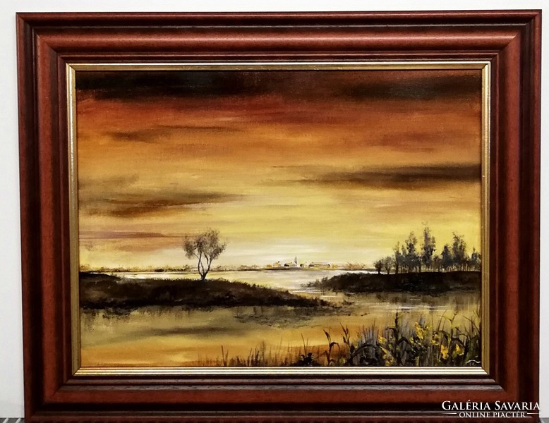 Czini - on the island from here, beyond the island (30 x 40, oil, in a fabulous frame)