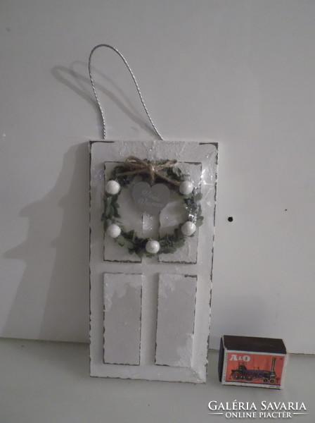 Christmas tree decoration - new - 20 x 10 cm - wood - door - off-white - with glittery snow - unopened