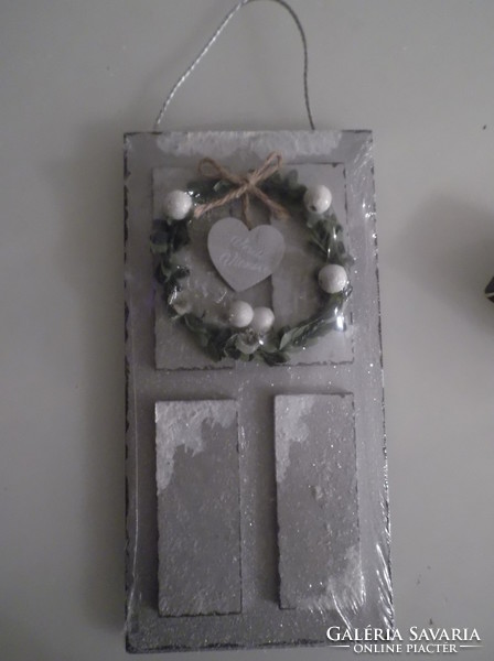 Christmas tree decoration - new - door - 20 x 10 cm - silver - with glittery snow - unopened