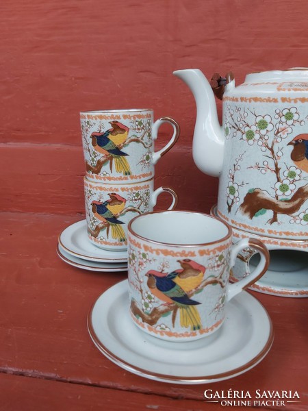 Beautiful tomato bird set. Collectible, beautiful beauties, 6 cups +6 saucers + teapot