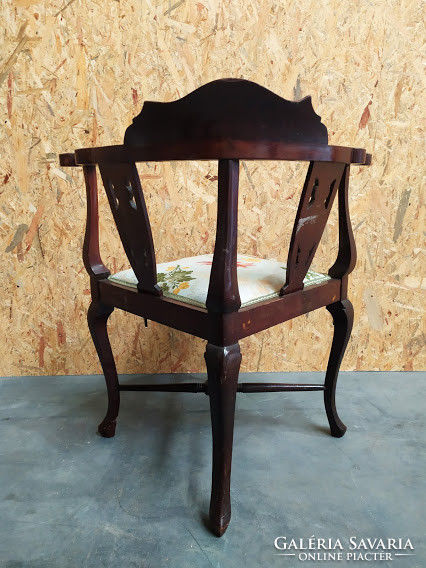 Antique Chinese Asian furniture upholstered wooden triangular special decorative carved corner chair