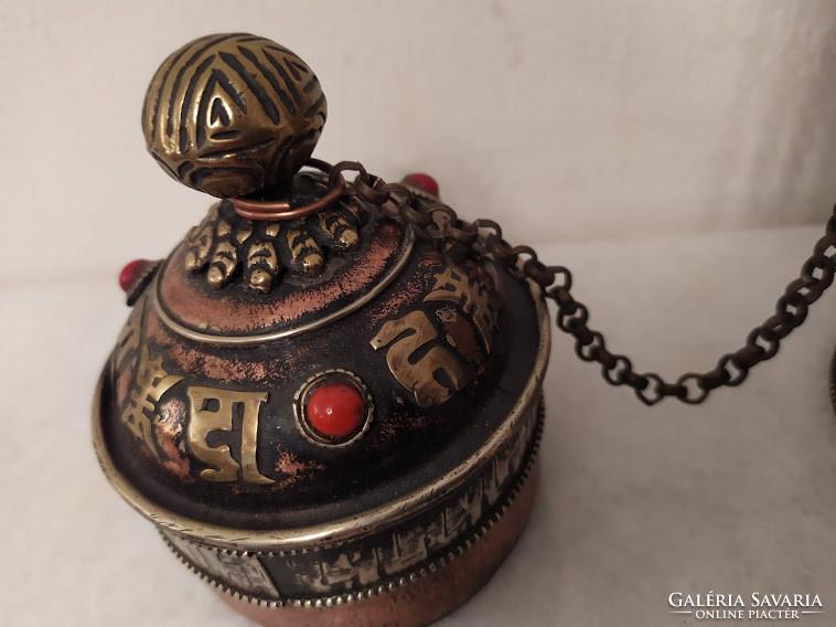 Antique Tibetan Buddhist Patinated Copper Travel Fragrance Holder Tibetan Buddha Buddhism