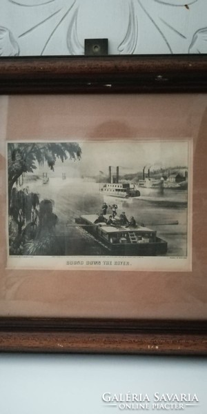 New York Hudson folyó képeslap fa keretben 1870 ből