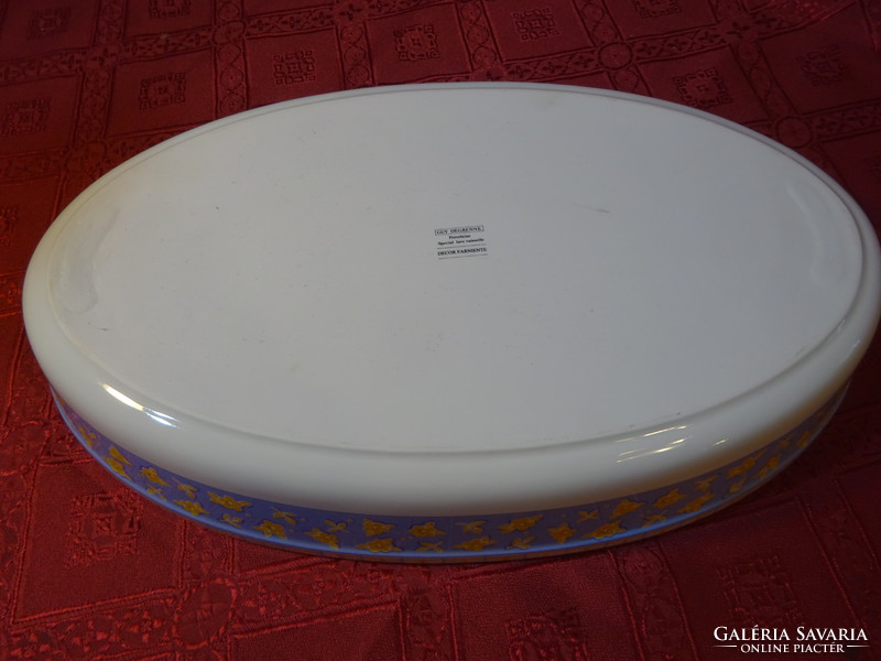 Alföldi porcelain, heat-resistant bowl with yellow/blue pattern. Size 34 x 21 x 5 cm. He has.