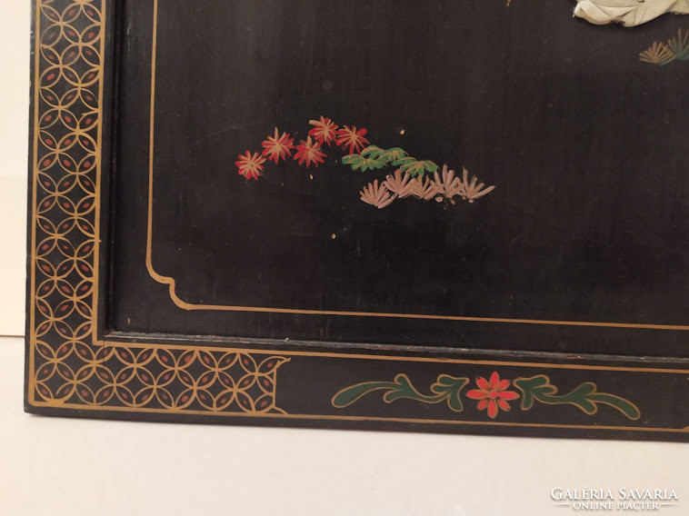 Antique Chinese Mother of Pearl Embossed Inlaid Geisha Black Lacquer Furniture Door Picture China Japanese Life Picture 3581