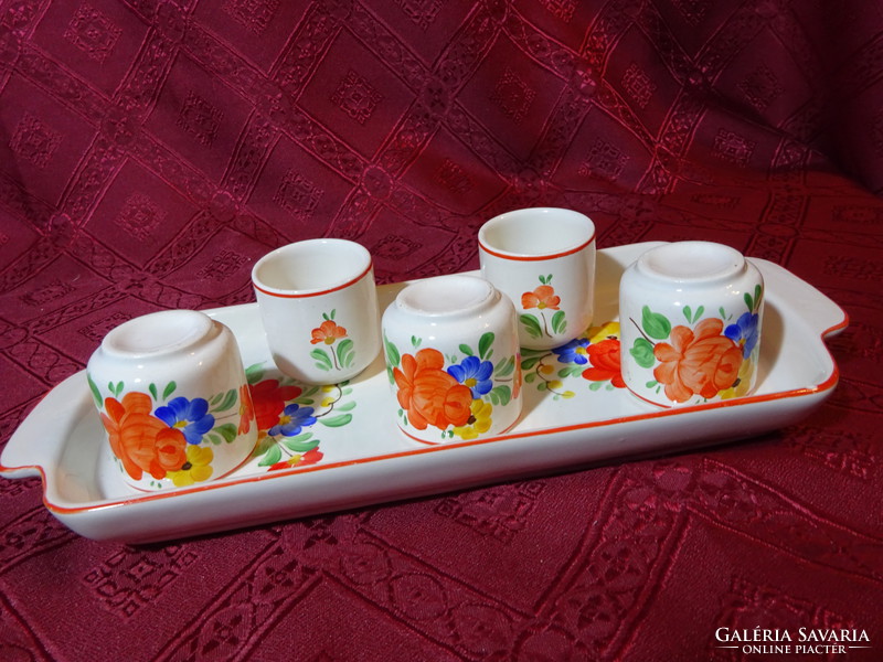 Granite Hungarian porcelain, drinking set with red flowers and red edges. He has! Jokai.
