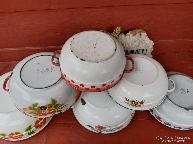 6-piece enamel pack in Bonyhád Budafok bowls floral poppy peasant village nostalgia pieces