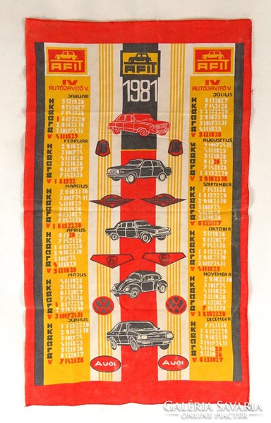 1C493 Színes textil AFIT autójavító vállalat naptár 1981