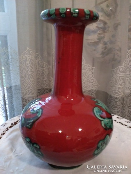 Gmundner fiery red ceramic vase austria