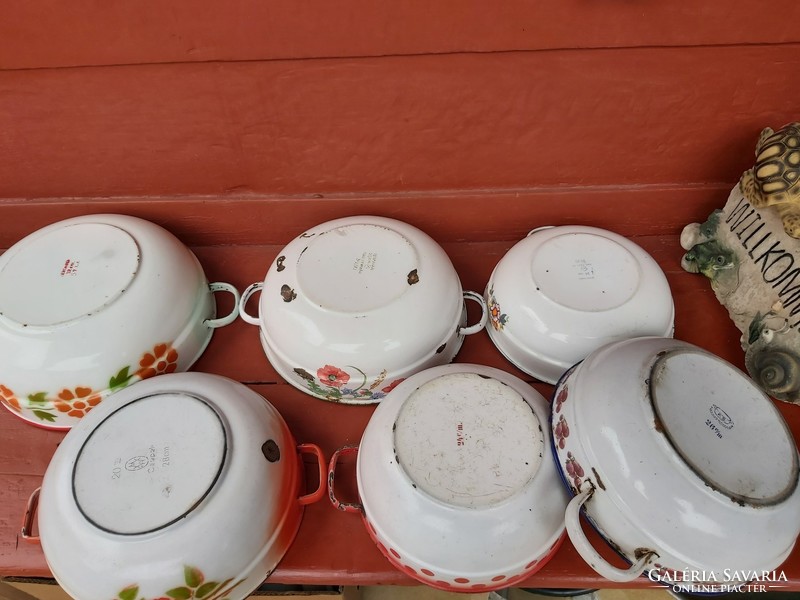 6-piece enamel pack in Bonyhád Budafok bowls floral poppy peasant village nostalgia pieces