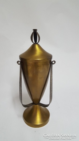 Craftsman cup brass, hand-hammered retro decorative object, decorative glass around 1970 - 0948