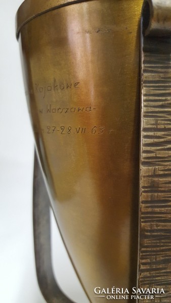 Craftsman cup brass, hand-hammered retro decorative object, decorative glass around 1970 - 0948