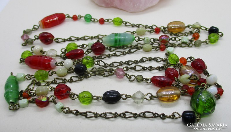 Beautiful long antique glass necklace 129cm