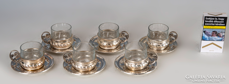 Silver coffee cup set for 6 people