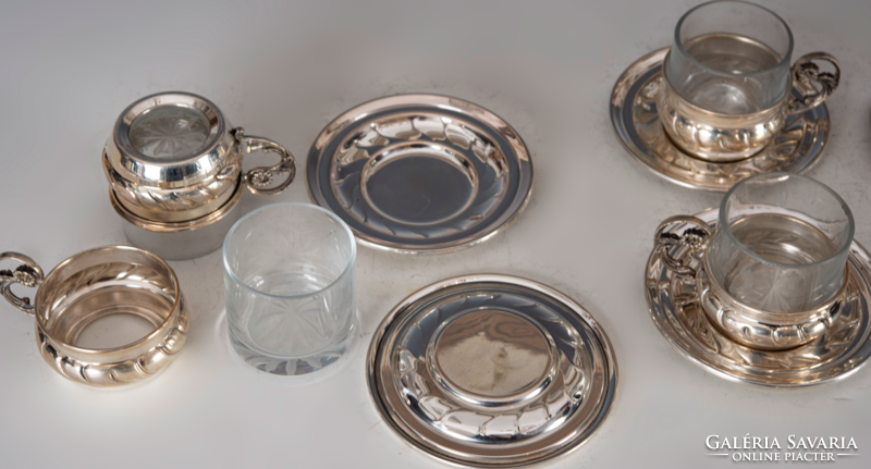 Silver coffee cup set for 6 people