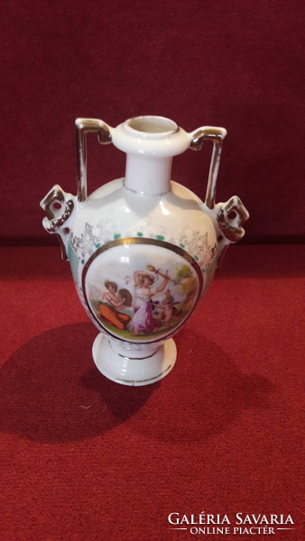 Régi allegórikus jelenetes, életképes porcelán amfóra, váza