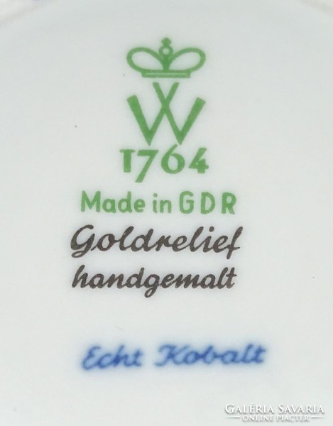 1C556 Régi jelzett kobaltkék Wallendorf porcelán váza 13.5 cm