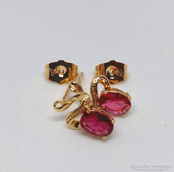 Filled gold (gf) earrings with large faceted ruby cz crystal