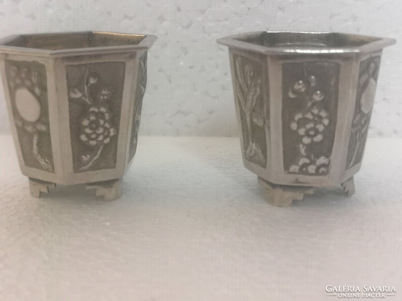 2 Antique Chinese silver sake glasses