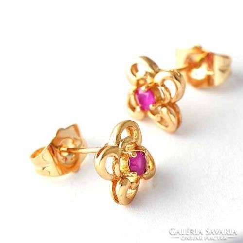 Filled gold (gf) earrings with faceted ruby cz crystal