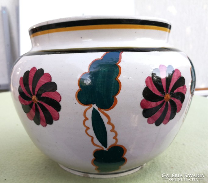 Ignác Fischer's special rare vase, ceramic flowerpot marked! painted pattern,