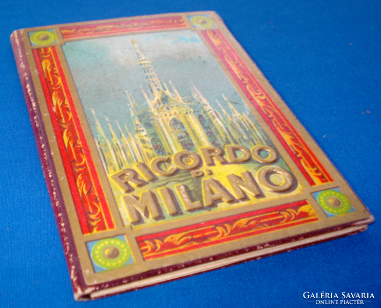 Szecessziós "Milánói emlék" leporellós képes album 1930. ( 32 db képeslap)