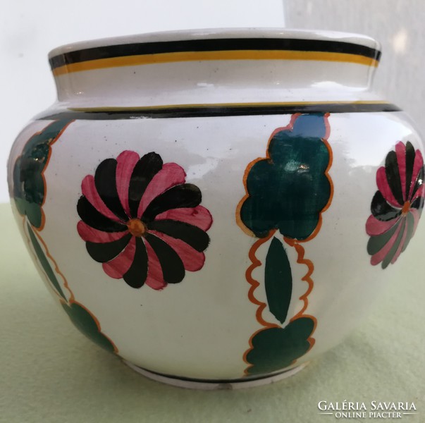 Ignác Fischer's special rare vase, ceramic flowerpot marked! painted pattern,