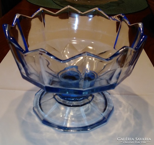 Very heavy, thick blue cup-shaped glass centerpiece, candy holder, bowl
