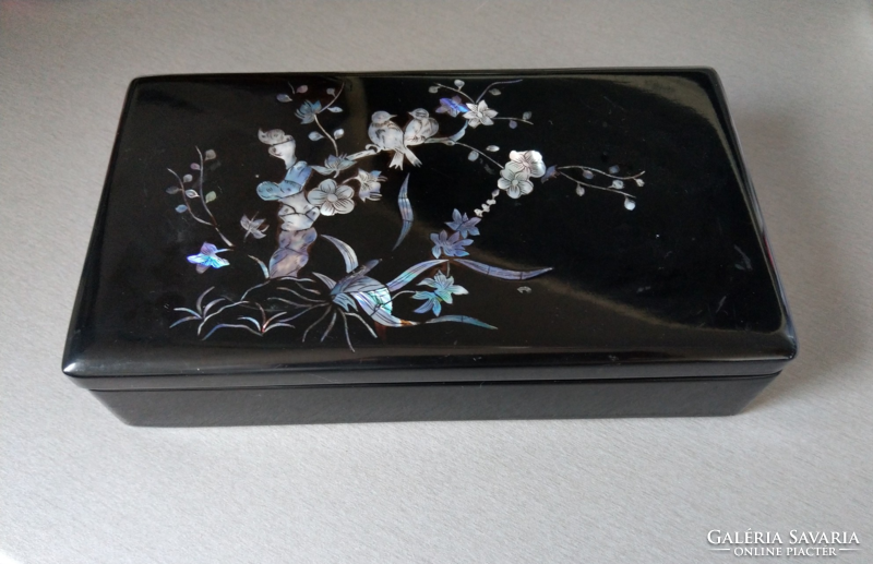 Old Art Nouveau mother of pearl inlaid lacquer box