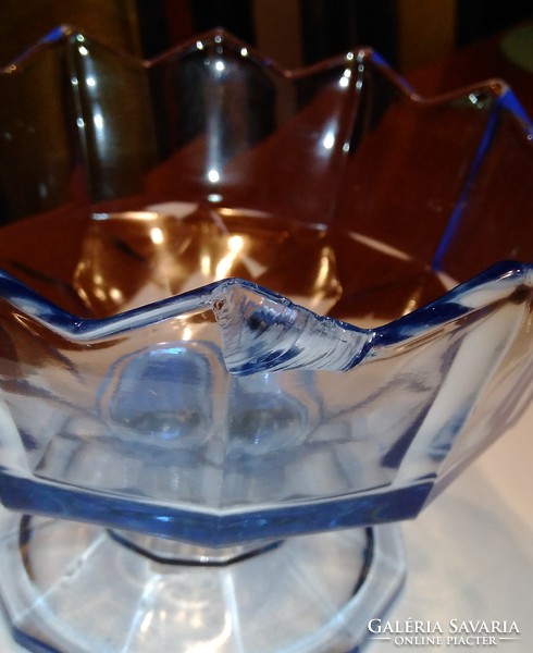 Very heavy, thick blue cup-shaped glass centerpiece, candy holder, bowl