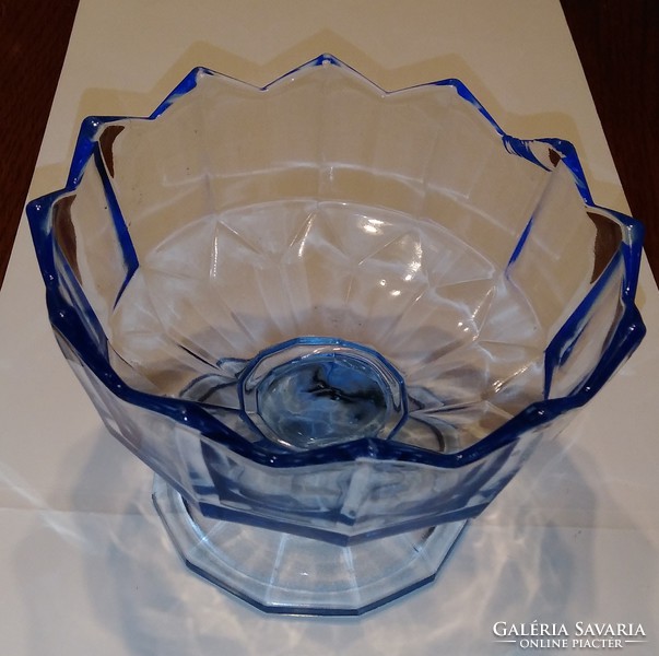 Nagyon nehéz, vastag kék kehely formájú üveg asztalközép, cukorkatartó, tál